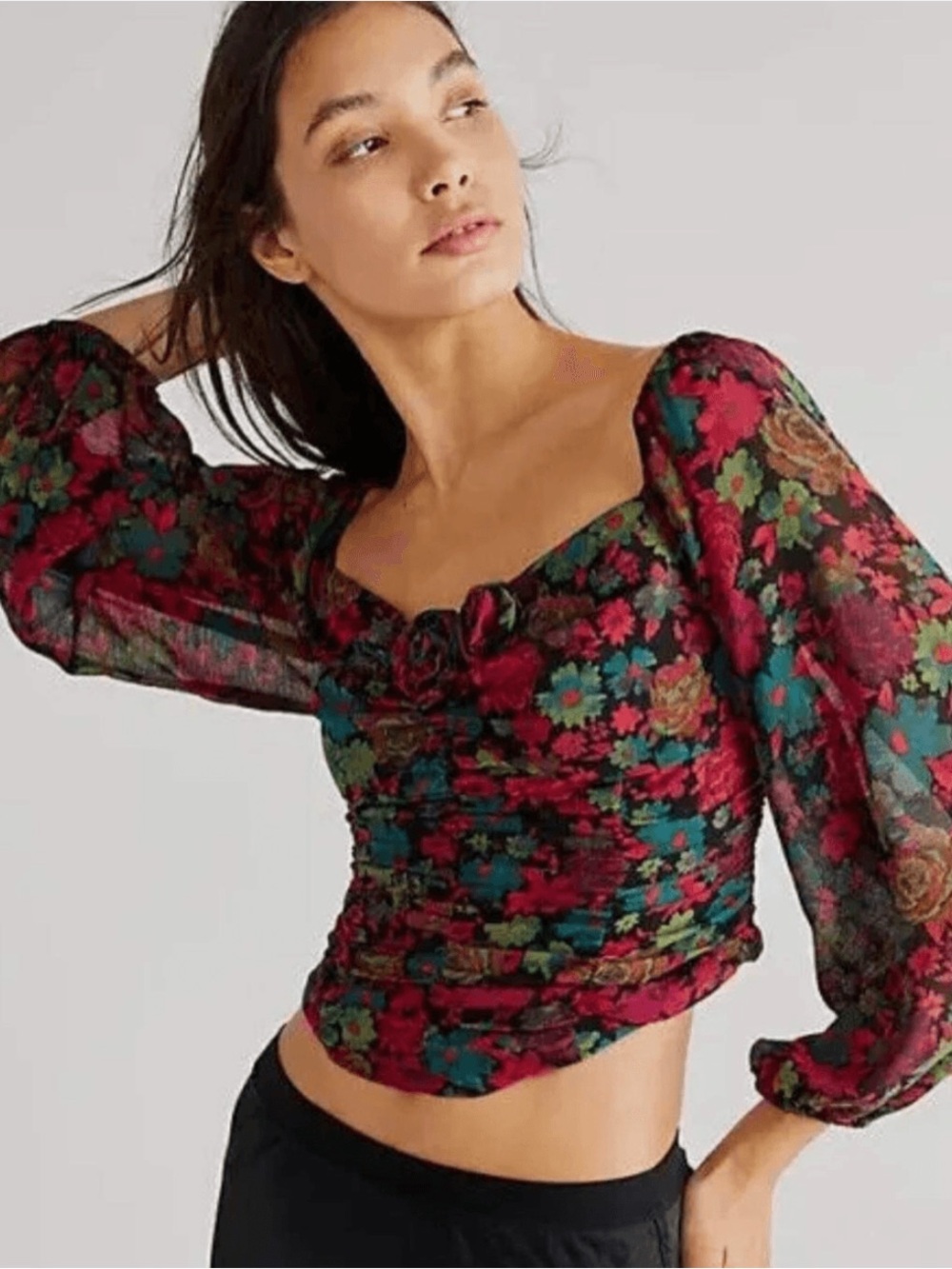 NWT Free People Oh Lala Top Black Motif Sz XS